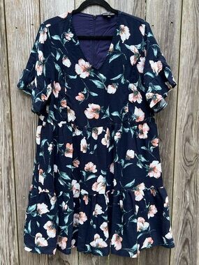 NURSING QUEEN Black Floral V Neck Midi Dress Women’s XL